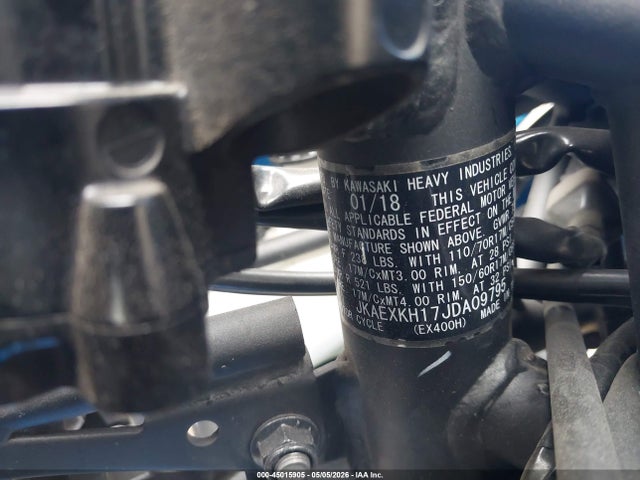 45015905 :رقم المزاد ، JKAEXKH17JDA09795 vin ، 2018 Kawasaki Ex400 مزاد بيع