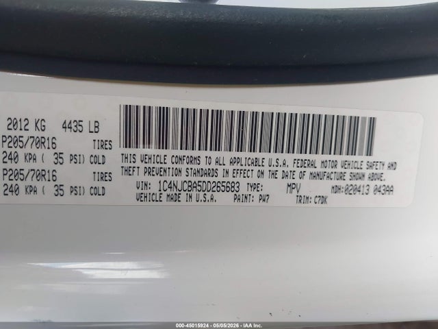 Aukcja sprzedaży 2013 Jeep Compass Sport, vin: 1C4NJCBA5DD265683, numer aukcji: 45015924