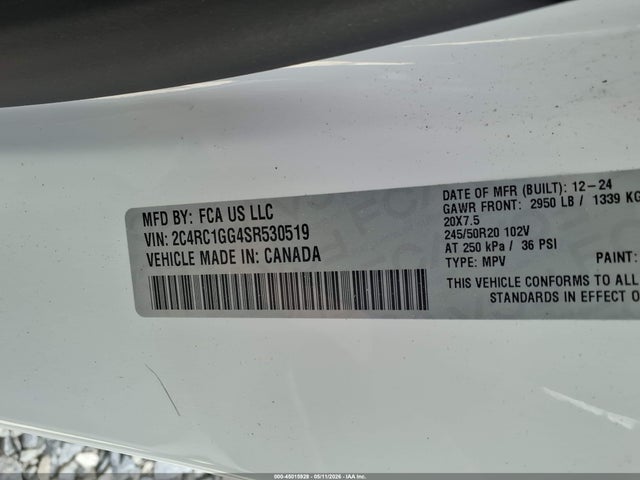 Продаж на аукціоні авто 2025 Chrysler Pacifica Limited, vin: 2C4RC1GG4SR530519, номер лоту: 45015928