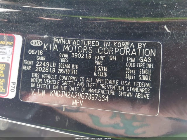 Продаж на аукціоні авто 2016 Kia Soul, vin: KNDJN2A29G7397534, номер лоту: 45015943