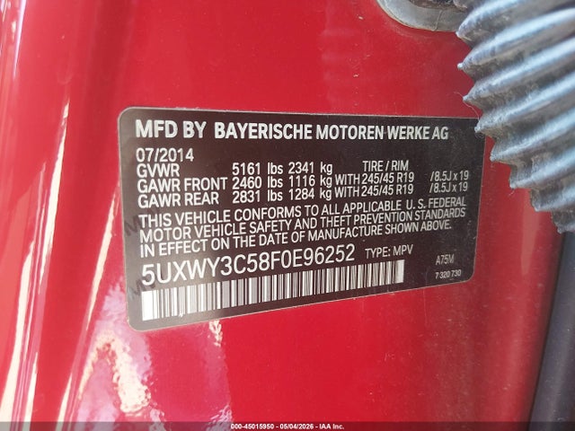 Продажа на аукционе авто 2015 Bmw X3 Xdrive28d, vin: 5UXWY3C58F0E96252, номер лота: 45015950