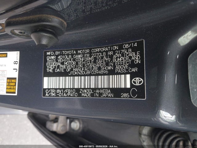 2015 Toyota Prius Three მანქანა იყიდება აუქციონზე, vin: JTDKN3DU8F0394896, აუქციონის ნომერი: 45015972