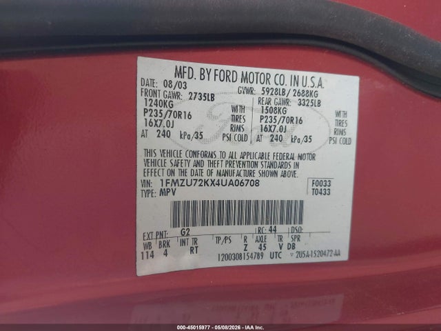 Продаж на аукціоні авто 2004 Ford Explorer Xls, vin: 1FMZU72KX4UA06708, номер лоту: 45015977