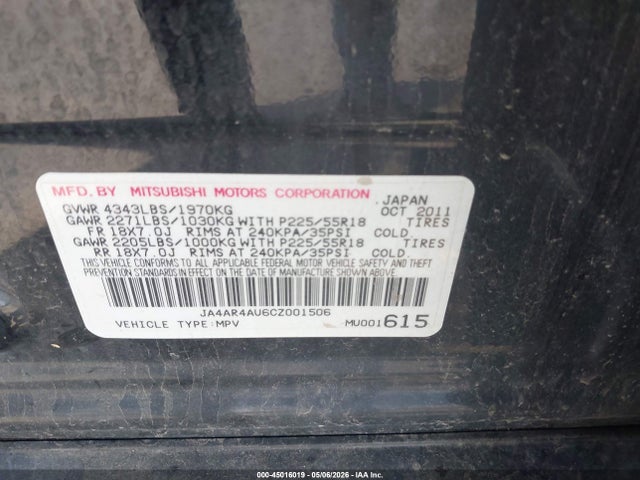 Продаж на аукціоні авто 2012 Mitsubishi Outlander Sport Se, vin: JA4AR4AU6CZ001506, номер лоту: 45016019