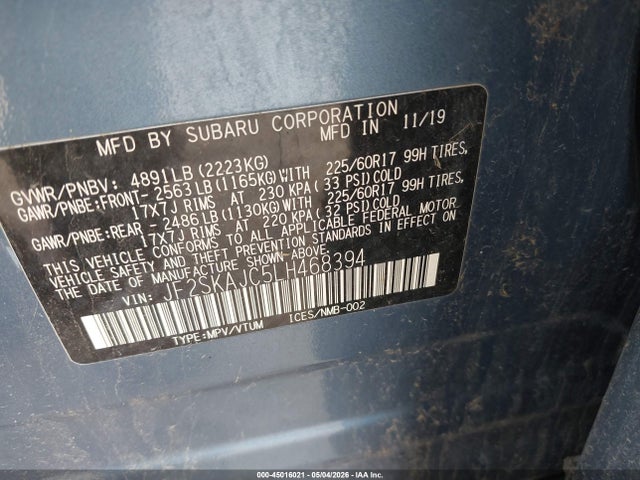 Продажа на аукционе авто 2020 Subaru Forester Premium, vin: JF2SKAJC5LH468394, номер лота: 45016021