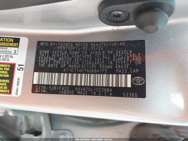 4T1C11AK1NU694175 Toyota CAMRY LE