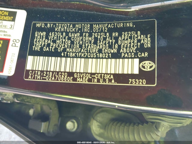 Продажа на аукционе авто 2012 Toyota Camry Se V6/xle V6, vin: 4T1BK1FK7CU518021, номер лота: 45016048