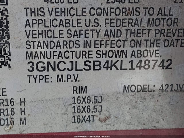 3GNCJLSB4KL148742 Chevrolet Trax Lt