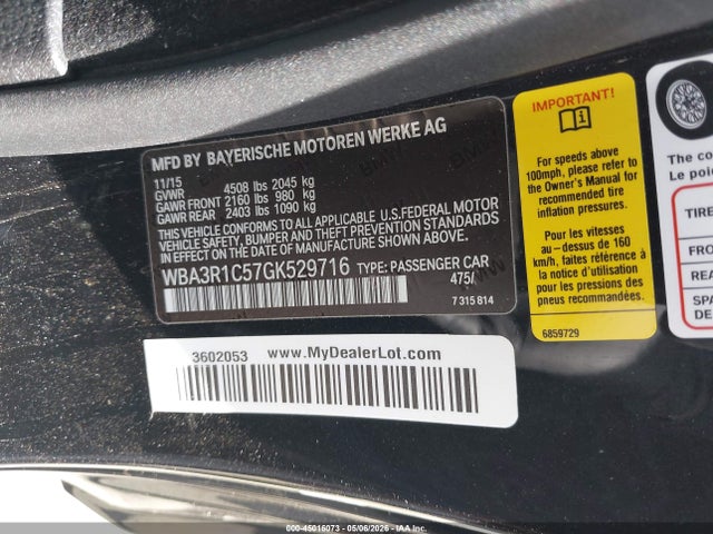 Продажа на аукционе авто 2016 Bmw 435i, vin: WBA3R1C57GK529716, номер лота: 45016073