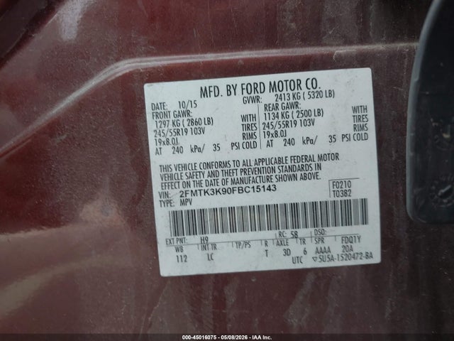 Ford Edge Titanium 2015 2FMTK3K90FBC15143 Image 9