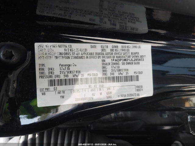 1FADP3M21JL285453 Ford FOCUS SEL