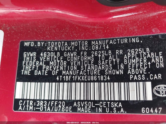 Toyota CAMRY SE 2014 4T1BF1FKXEU861834 Image 9