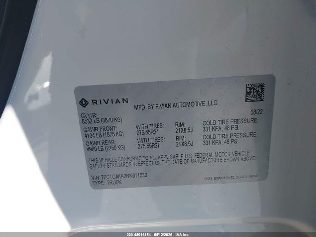 Rivian R1t Adventure 2022 7FCTGAAA2NN011530 Image 9