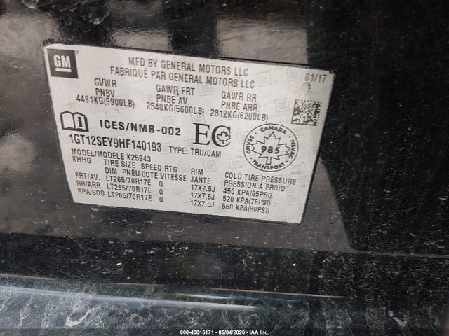 Auction sale of the 2017 Gmc Sierra 2500hd Sle, vin: 1GT12SEY9HF140193, lot number: 45016171