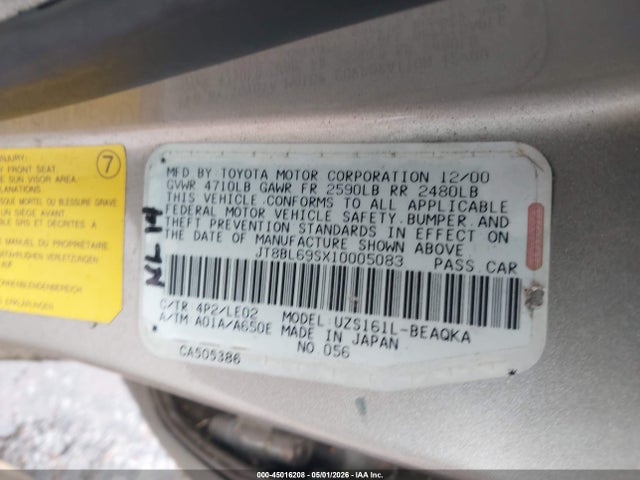 Aukcja sprzedaży 2001 Lexus Gs 430, vin: JT8BL69SX10005083, numer aukcji: 45016208