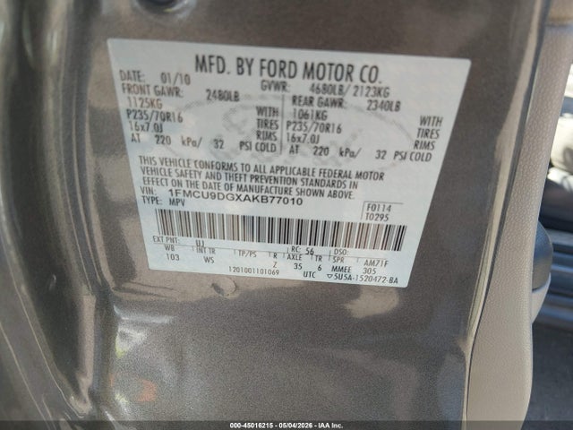 Продажа на аукционе авто 2010 Ford Escape Xlt, vin: 1FMCU9DGXAKB77010, номер лота: 45016215