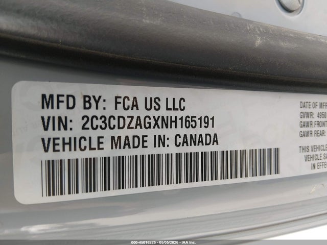 45016225 :رقم المزاد ، 2C3CDZAGXNH165191 vin ، 2022 Dodge Challenger Sxt مزاد بيع