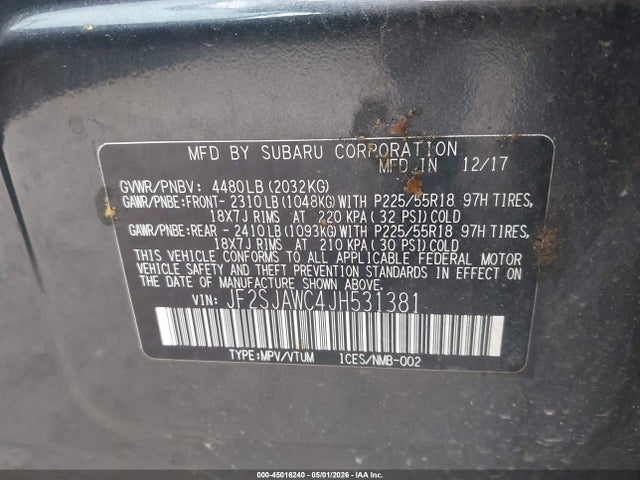 Продажа на аукционе авто 2018 Subaru Forester 2.5i Touring, vin: JF2SJAWC4JH531381, номер лота: 45016240