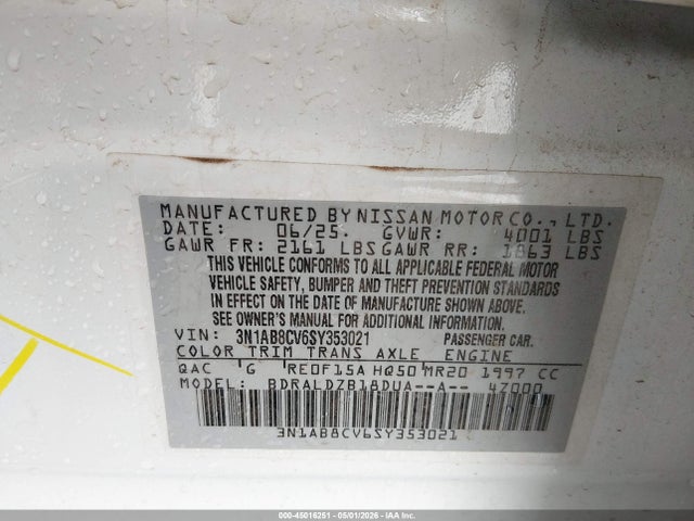 3N1AB8CV6SY353021 Nissan SENTRA SV