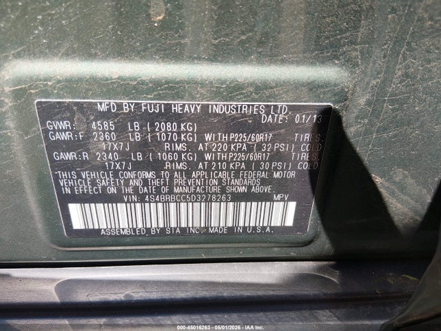 Продаж на аукціоні авто 2013 Subaru Outback 2.5i Premium, vin: 4S4BRBCC5D3278263, номер лоту: 45016263