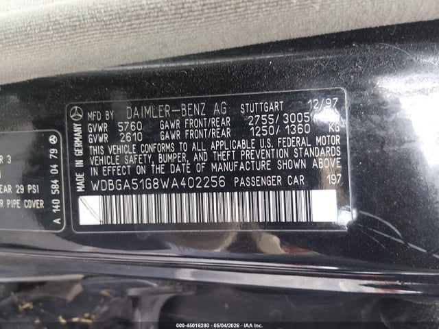 Продажа на аукционе авто 1998 Mercedes-benz S 500, vin: WDBGA51G8WA402256, номер лота: 45016280