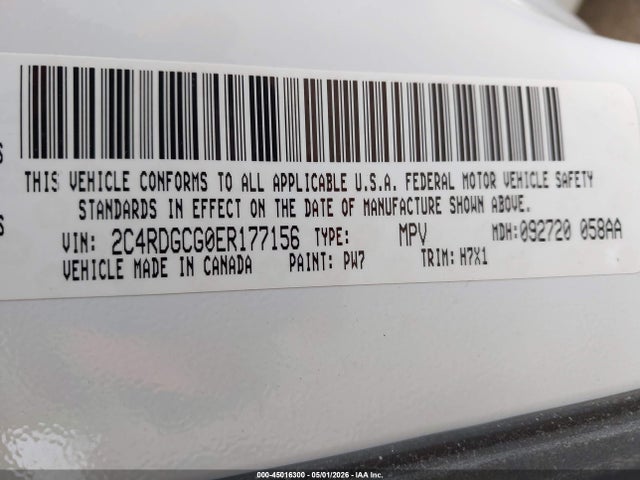 Aukcja sprzedaży 2014 Dodge Grand Caravan Sxt, vin: 2C4RDGCG0ER177156, numer aukcji: 45016300