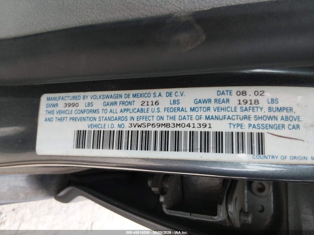 45016299 :رقم المزاد ، 3VWSP69M83M041391 vin ، 2003 Volkswagen Jetta Gls Tdi مزاد بيع