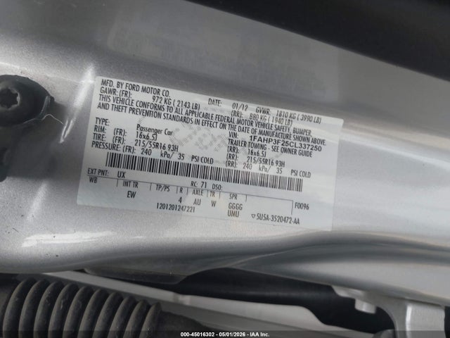 2012 Ford Focus Se მანქანა იყიდება აუქციონზე, vin: 1FAHP3F25CL337250, აუქციონის ნომერი: 45016302