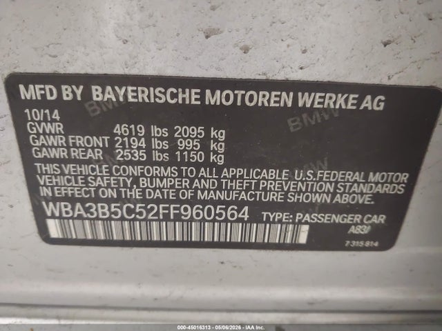 Aukcja sprzedaży 2015 Bmw 328i Xdrive, vin: WBA3B5C52FF960564, numer aukcji: 45016313