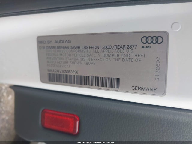 Aukcja sprzedaży 2019 Audi A6 55 Premium, vin: WAUL2AF21KN063696, numer aukcji: 45016325