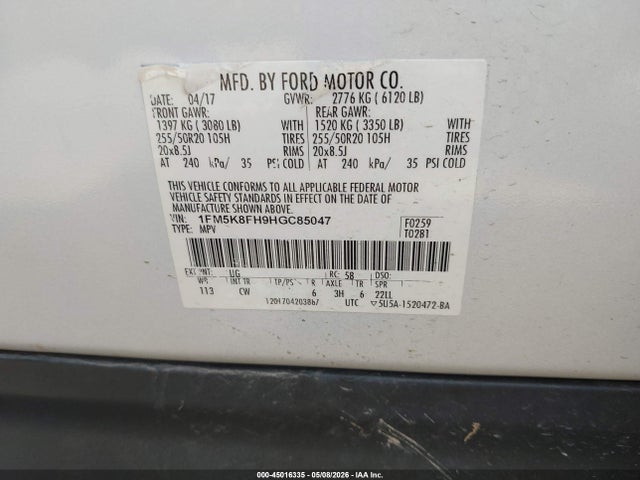 Продаж на аукціоні авто 2017 Ford Explorer Limited, vin: 1FM5K8FH9HGC85047, номер лоту: 45016335