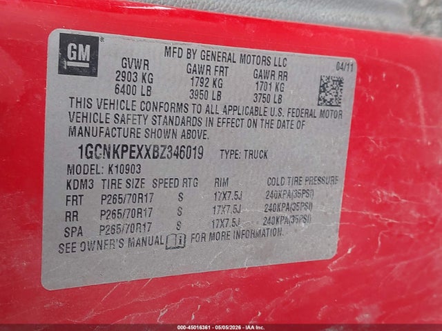 Aukcja sprzedaży 2011 Chevrolet Silverado 1500 Work Truck, vin: 1GCNKPEXXBZ346019, numer aukcji: 45016361