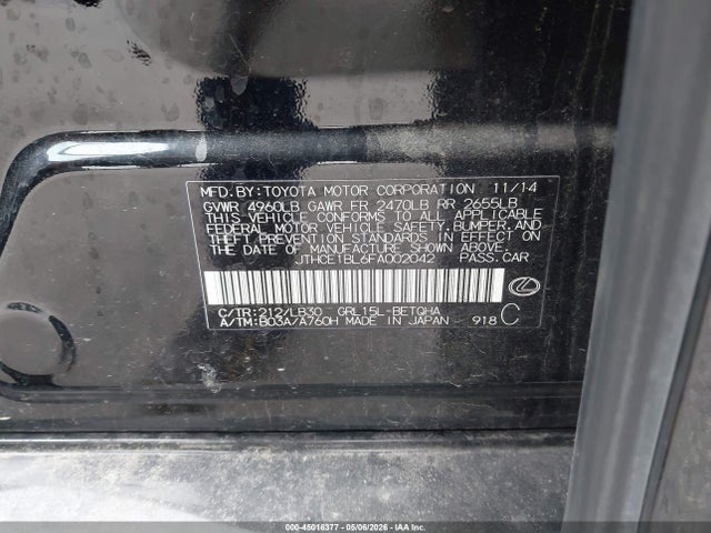 Aukcja sprzedaży 2015 Lexus Gs 350, vin: JTHCE1BL6FA002042, numer aukcji: 45016377