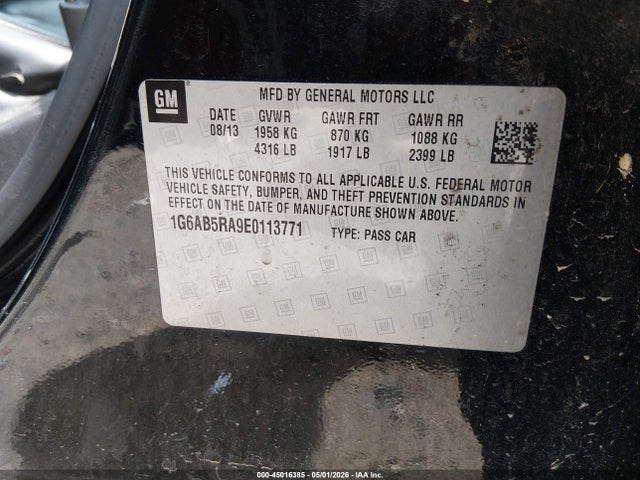 2014 Cadillac Ats Luxury მანქანა იყიდება აუქციონზე, vin: 1G6AB5RA9E0113771, აუქციონის ნომერი: 45016385