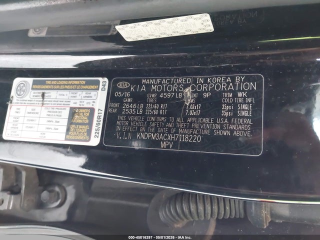 Продаж на аукціоні авто 2017 Kia Sportage Lx, vin: KNDPM3ACXH7118220, номер лоту: 45016397