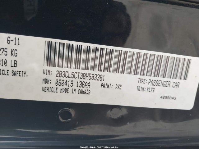 2011 Dodge Charger R/t მანქანა იყიდება აუქციონზე, vin: 2B3CL5CT3BH593361, აუქციონის ნომერი: 45016409