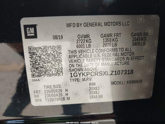 45016426 :رقم المزاد ، 1GYKPCRSXLZ107318 vin ، 2020 Cadillac Xt6 Fwd Premium Luxury مزاد بيع