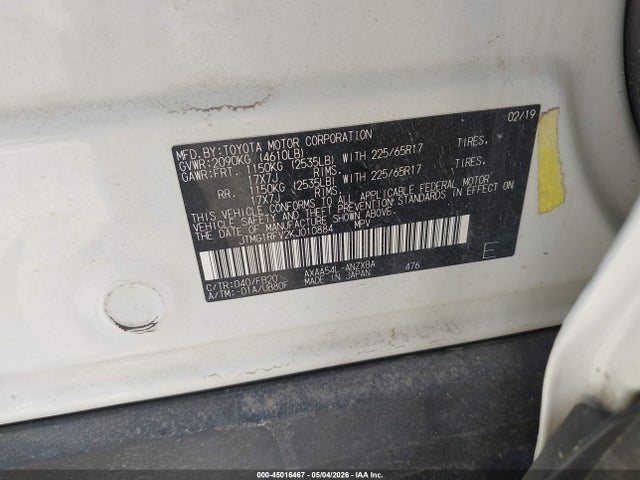 Aukcja sprzedaży 2019 Toyota Rav4 Le, vin: JTMG1RFV2KJ010884, numer aukcji: 45016467