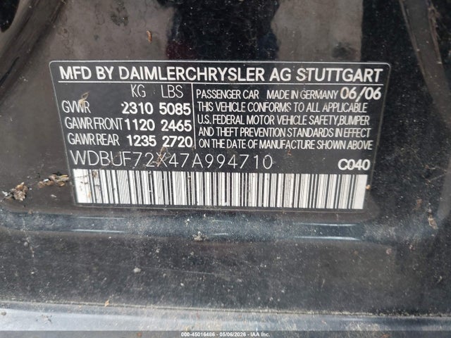 Auction sale of the 2007 Mercedes-benz E 550, vin: WDBUF72X47A994710, lot number: 45016486