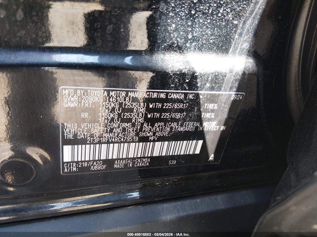 2024 Toyota Rav4 Xle მანქანა იყიდება აუქციონზე, vin: 2T3P1RFV4RC479519, აუქციონის ნომერი: 45016502