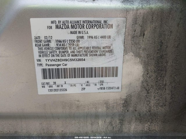 Продаж на аукціоні авто 2012 Mazda Mazda6 I Touring, vin: 1YVHZ8DH9C5M32854, номер лоту: 45016509