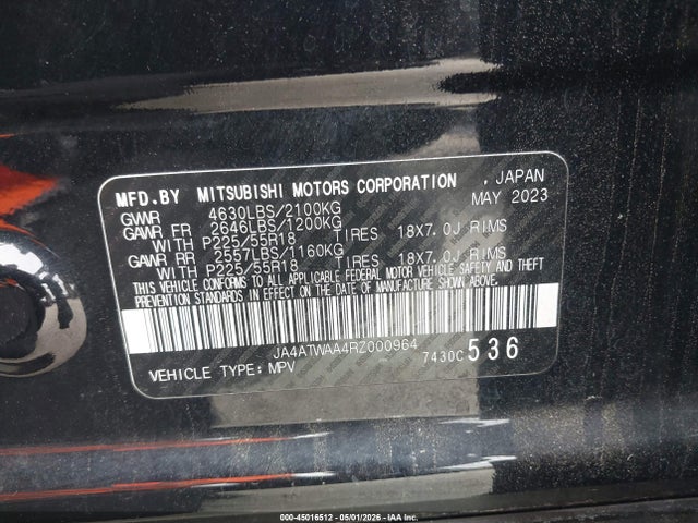 Aukcja sprzedaży 2024 Mitsubishi Eclipse Cross Se S-awc/sel S-awc, vin: JA4ATWAA4RZ000964, numer aukcji: 45016512