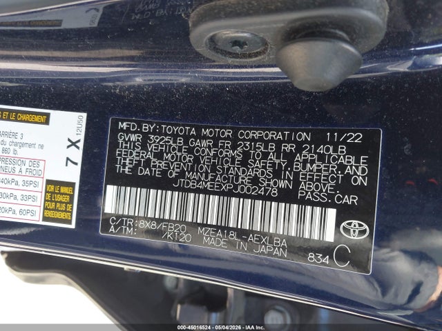 Aukcja sprzedaży 2023 Toyota Corolla Le, vin: JTDB4MEEXPJ002478, numer aukcji: 45016524