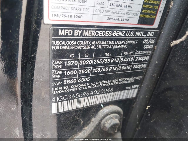 Aukcja sprzedaży 2006 Mercedes-benz R 350 4matic, vin: 4JGCB65E96A020048, numer aukcji: 45016563
