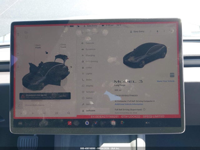 45016595 :رقم المزاد ، 5YJ3E1EA2TF168251 vin ، 2026 Tesla Model 3 مزاد بيع