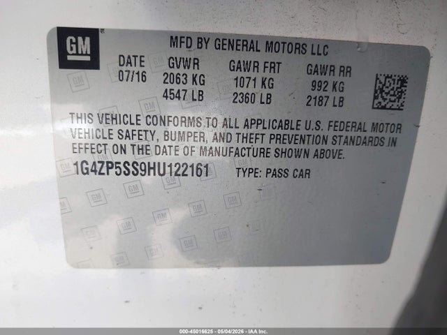 2017 Buick Lacrosse Essence მანქანა იყიდება აუქციონზე, vin: 1G4ZP5SS9HU122161, აუქციონის ნომერი: 45016625
