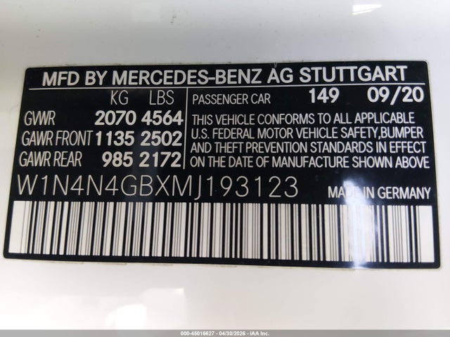 Aukcja sprzedaży 2021 Mercedes-benz Gla 250, vin: W1N4N4GBXMJ193123, numer aukcji: 45016627