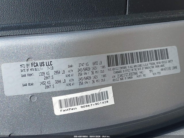 2018 Chrysler Pacifica Touring Plus მანქანა იყიდება აუქციონზე, vin: 2C4RC1FG7JR357806, აუქციონის ნომერი: 45016654