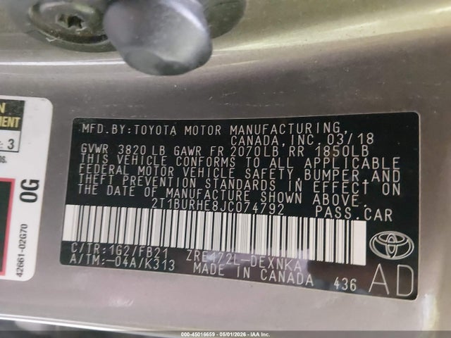 Toyota COROLLA LE 2018 2T1BURHE8JC074792 Image 9