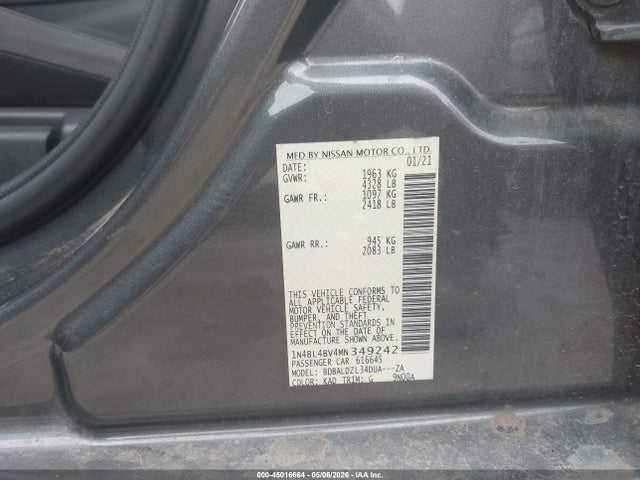 2021 Nissan Altima S Fwd მანქანა იყიდება აუქციონზე, vin: 1N4BL4BV4MN349242, აუქციონის ნომერი: 45016664